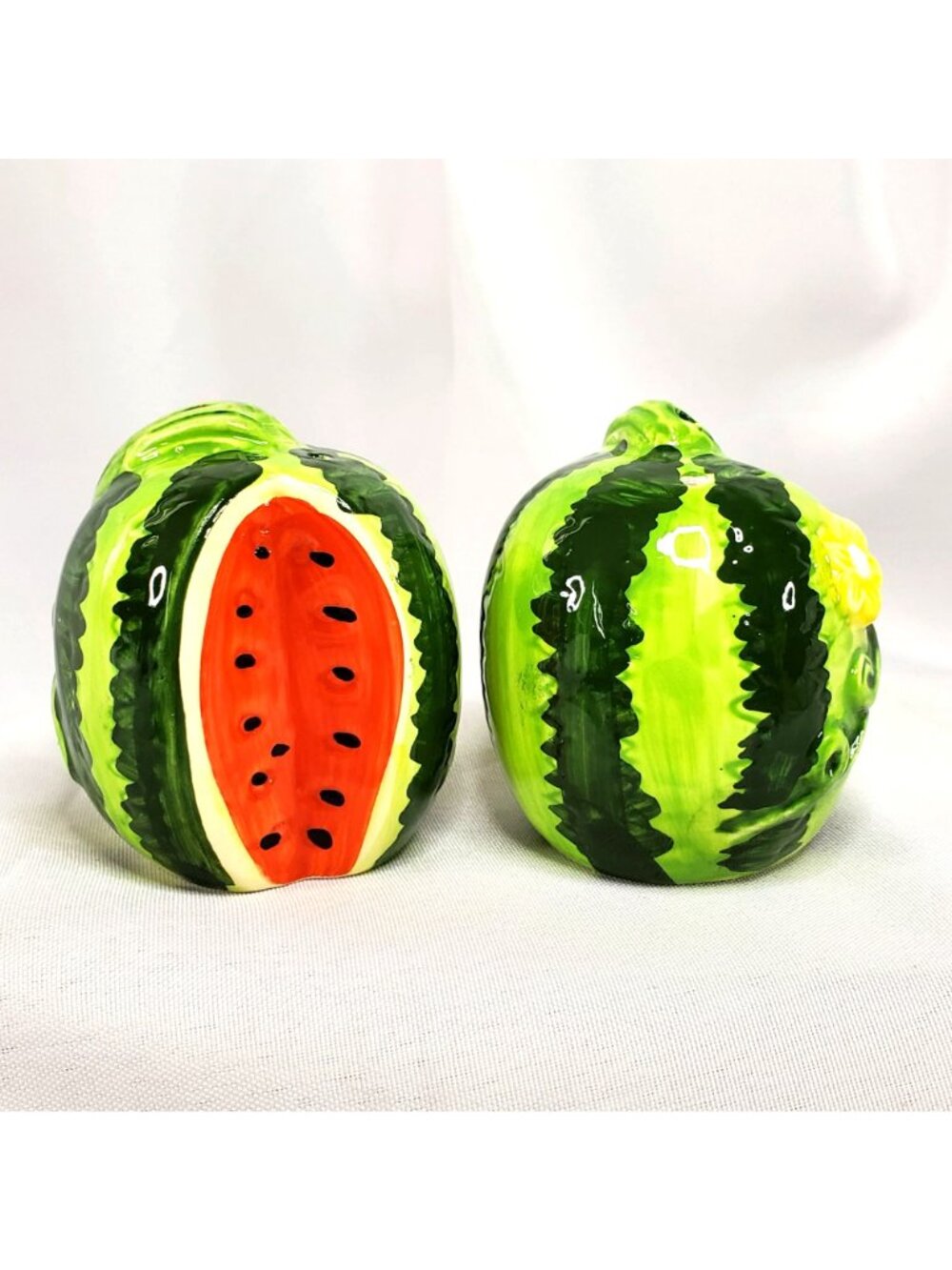 VTG Watermelon Ceramic Salt & Pepper Shakers Hand-Painted 2.75" Tall - Picture 3 of 10